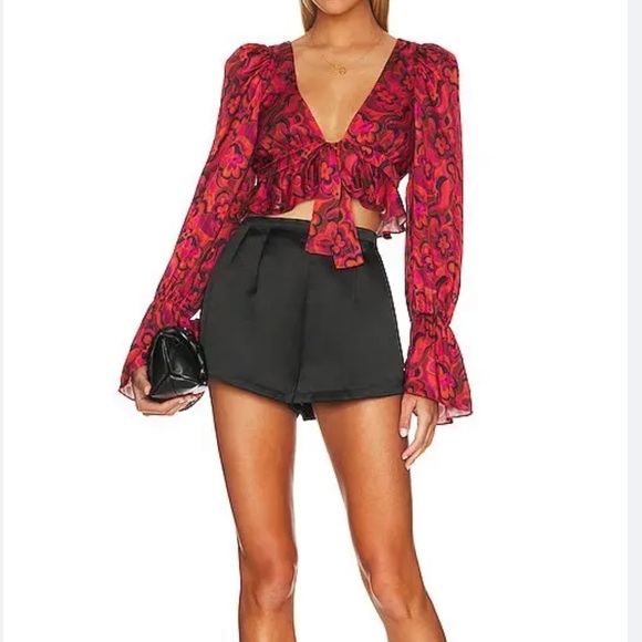 NWT For Love And Lemons Davina Tie Front Blouse - Picture 12 of 12